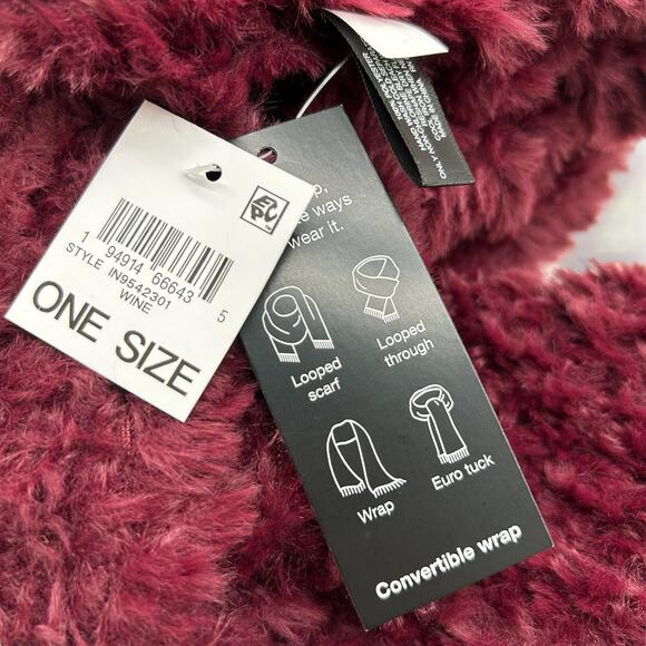 NEW INC International Concepts Red Fluffy Faux Fur Scarf Cranberry Cozy - Picture 14 of 16